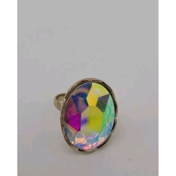 Vintage Heart Shaped Iridescent Multicolor Earrings And Matching Round Ring - Picture 9 of 12